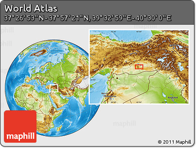 Physical Location Map of the Area around 37° 42' 7" N, 40° 1' 29" E