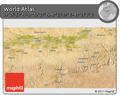 Satellite 3D Map of the Area around 37° 42' 7" N, 40° 52' 30" E