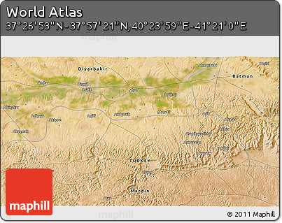 Satellite 3D Map of the Area around 37° 42' 7" N, 40° 52' 30" E