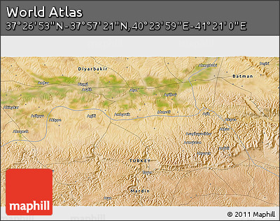 Satellite 3D Map of the Area around 37° 42' 7" N, 40° 52' 30" E