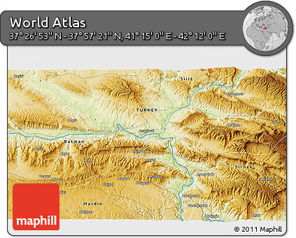 Physical 3D Map of the Area around 37° 42' 7" N, 41° 43' 30" E