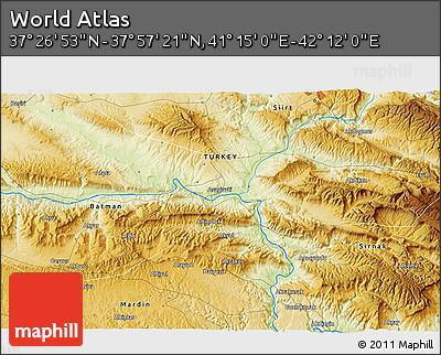 Physical 3D Map of the Area around 37° 42' 7" N, 41° 43' 30" E