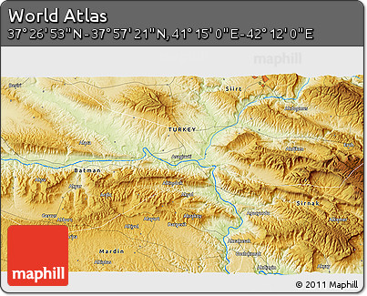 Physical 3D Map of the Area around 37° 42' 7" N, 41° 43' 30" E