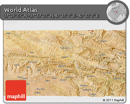 Satellite 3D Map of the Area around 37° 42' 7" N, 41° 43' 30" E