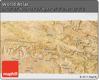 Satellite 3D Map of the Area around 37° 42' 7" N, 41° 43' 30" E