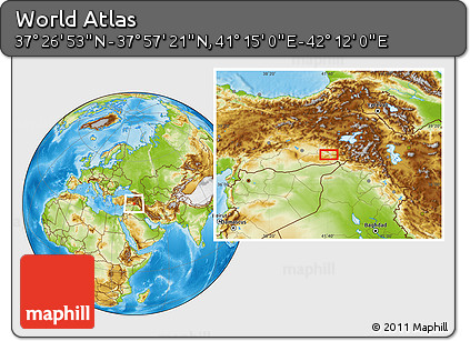 Physical Location Map of the Area around 37° 42' 7" N, 41° 43' 30" E