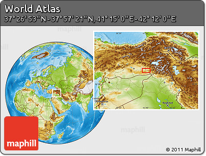 Physical Location Map of the Area around 37° 42' 7" N, 41° 43' 30" E