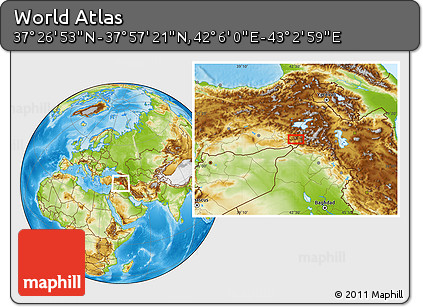 Physical Location Map of the Area around 37° 42' 7" N, 42° 34' 30" E
