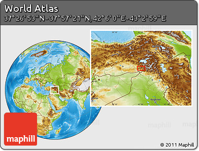 Physical Location Map of the Area around 37° 42' 7" N, 42° 34' 30" E