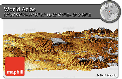Physical Panoramic Map of the Area around 37° 42' 7" N, 42° 34' 30" E