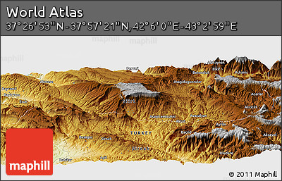 Physical Panoramic Map of the Area around 37° 42' 7" N, 42° 34' 30" E