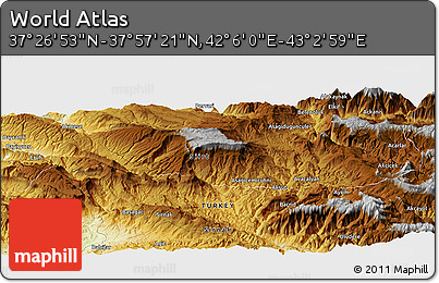 Physical Panoramic Map of the Area around 37° 42' 7" N, 42° 34' 30" E