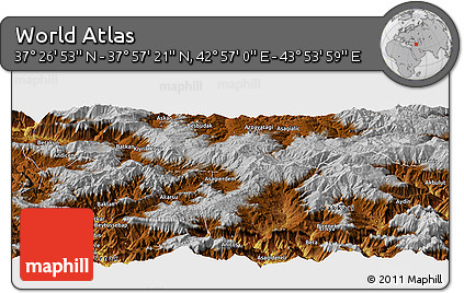 Physical Panoramic Map of the Area around 37° 42' 7" N, 43° 25' 29" E