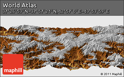 Physical Panoramic Map of the Area around 37° 42' 7" N, 43° 25' 29" E