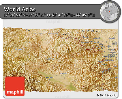 Satellite 3D Map of the Area around 37° 42' 7" N, 44° 16' 29" E