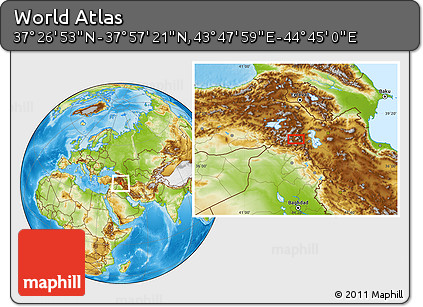 Physical Location Map of the Area around 37° 42' 7" N, 44° 16' 29" E