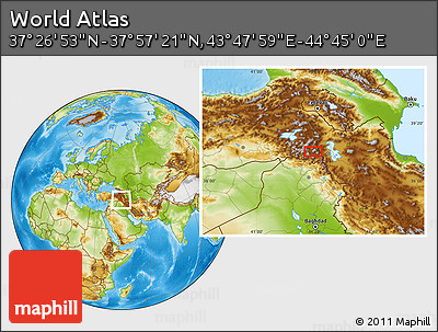 Physical Location Map of the Area around 37° 42' 7" N, 44° 16' 29" E