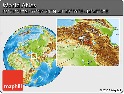Physical Location Map of the Area around 37° 42' 7" N, 44° 16' 29" E