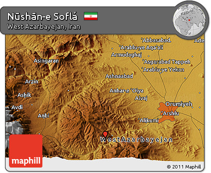 Physical 3D Map of Nūshān-e Soflá