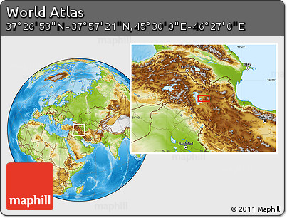Physical Location Map of the Area around 37° 42' 7" N, 45° 58' 30" E