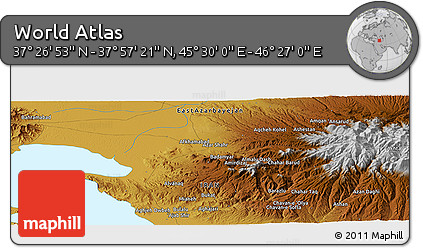 Physical Panoramic Map of the Area around 37° 42' 7" N, 45° 58' 30" E