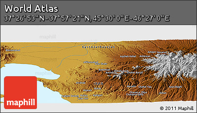 Physical Panoramic Map of the Area around 37° 42' 7" N, 45° 58' 30" E