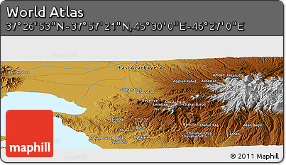 Physical Panoramic Map of the Area around 37° 42' 7" N, 45° 58' 30" E