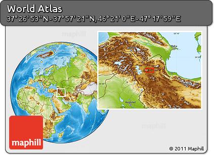 Physical Location Map of the Area around 37° 42' 7" N, 46° 49' 30" E