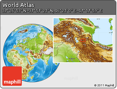 Physical Location Map of the Area around 37° 42' 7" N, 46° 49' 30" E