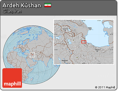 Gray Location Map of Ardeh Kūshan, hill shading