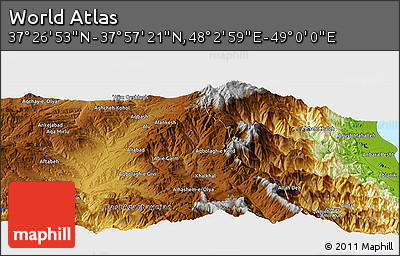 Physical Panoramic Map of the Area around 37° 42' 7" N, 48° 31' 29" E