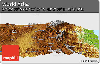 Physical Panoramic Map of the Area around 37° 42' 7" N, 48° 31' 29" E