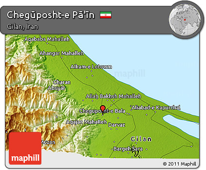 Physical 3D Map of Chegūposht-e Pā'īn