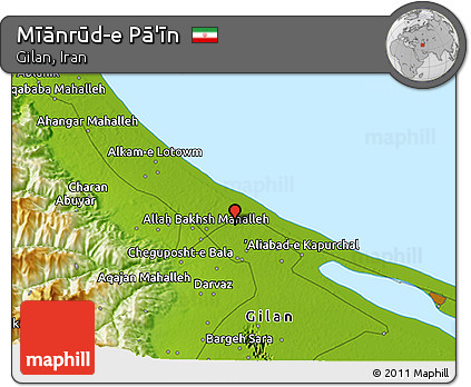 Physical 3D Map of Mīānrūd-e Pā'īn