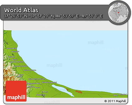 Physical 3D Map of the Area around 37° 42' 7" N, 49° 22' 30" E