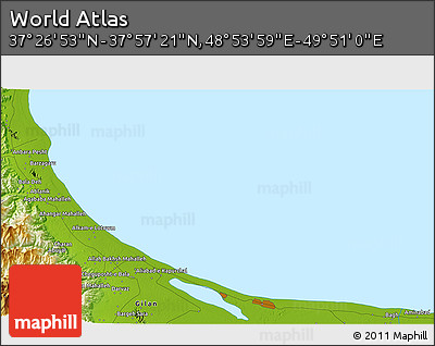 Physical 3D Map of the Area around 37° 42' 7" N, 49° 22' 30" E