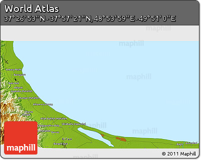 Physical 3D Map of the Area around 37° 42' 7" N, 49° 22' 30" E