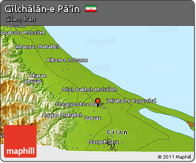 Physical 3D Map of Gīlchālān-e Pā'īn