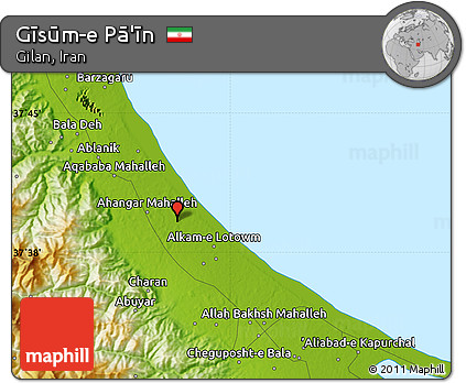 Physical Map of Gīsūm-e Pā'īn