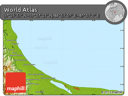 Physical Map of the Area around 37° 42' 7" N, 49° 22' 30" E