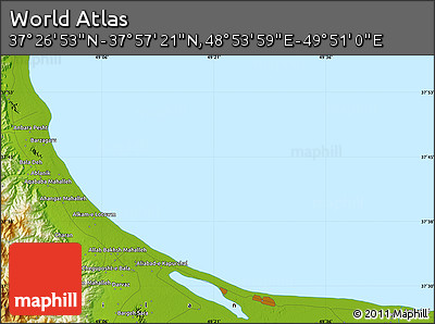 Physical Map of the Area around 37° 42' 7" N, 49° 22' 30" E