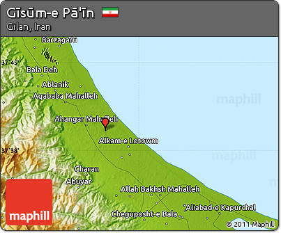Physical Map of Gīsūm-e Pā'īn