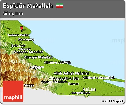 Physical Panoramic Map of Espīdūr Maḩalleh