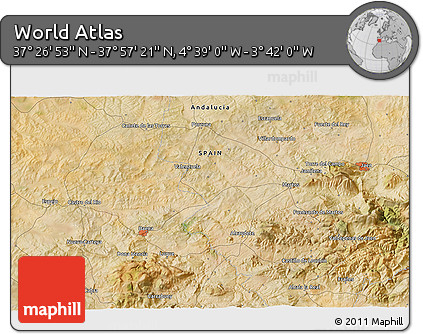 Satellite 3D Map of the Area around 37° 42' 7" N, 4° 10' 30" W