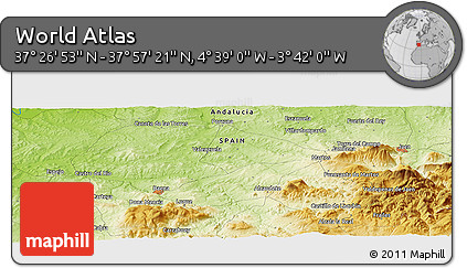 Physical Panoramic Map of the Area around 37° 42' 7" N, 4° 10' 30" W
