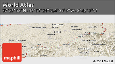 Shaded Relief Panoramic Map of the Area around 37° 42' 7" N, 4° 10' 30" W