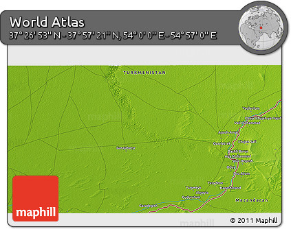 Physical 3D Map of the Area around 37° 42' 7" N, 54° 28' 30" E