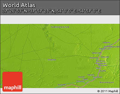 Physical 3D Map of the Area around 37° 42' 7" N, 54° 28' 30" E