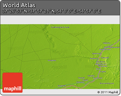 Physical 3D Map of the Area around 37° 42' 7" N, 54° 28' 30" E