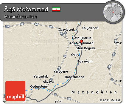 Shaded Relief Map of Āqā Moḩammad